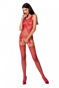 Бодістокінг Passion BS070 red, комбінезон, імітація панчох та ажурного топу (PBS070R)