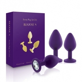 Набір анальних пробок з кристалом Rianne S: Booty Plug Set Purple, 2,7 см, 3,5 см, 4,1 см (SO3908)