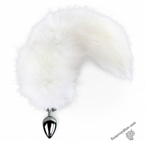 Металева анальна пробка з хвостом з натурального хутра Art of Sex size M White fox (SO6184)