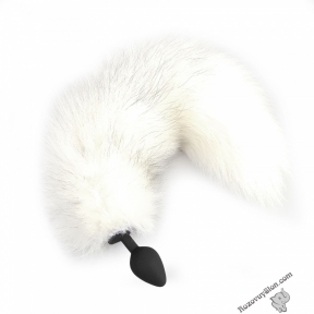 Силіконова анальна пробка з хвостом з натурального хутра Art of Sex size M White fox (SO6187)