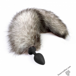 Силіконова анальна пробка з хвостом з натурального хутра Art of Sex size M Artctic fox (SO6189)