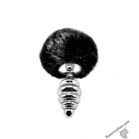 Металева анальна пробка Кролячий хвостик Alive Fluffly Twist Plug M Black (SO6309)