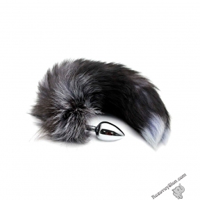 Металева анальна пробка Лисячий хвіст Alive Black And White Fox Tail S (SO6321)