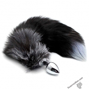 Металева анальна пробка Лисячий хвіст Alive Black And White Fox Tail M (SO6322)