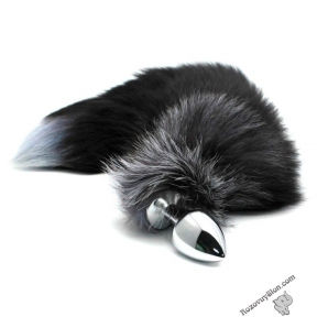 Металева анальна пробка Лисячий хвіст Alive Black And White Fox Tail L (SO6323)