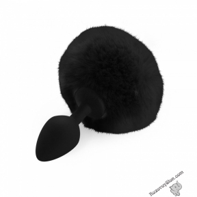 Силіконова анальна пробка М Art of Sex - Silicone Butt plug Rabbit Tail,Чорний (SO6694)