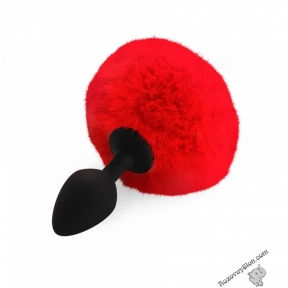 Силіконова анальна пробка М Art of Sex - Silicone Butt plug Rabbit Tail, Червоний (SO6964)