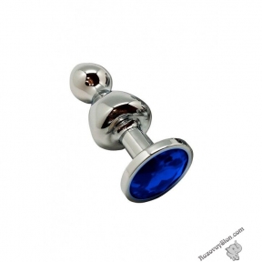 Металева анальна пробка Wooomy Lollypop Double Ball Metal Plug Blue S, 8х2,8 см (SO7415)