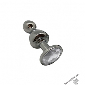 Металева анальна пробка Wooomy Lollypop Double Ball Metal Plug S, 8,5х2,8 см (SO7417)