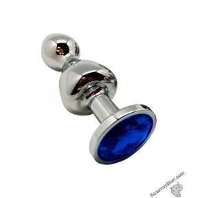 Анальна пробка Wooomy Lollypop Double Ball Metal Plug Blue L (SO7419)
