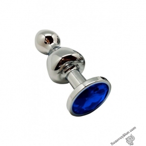 Металева анальна пробка Wooomy Lollypop Double Ball Metal Plug Blue M, 9,4х3,1 см (SO7422)