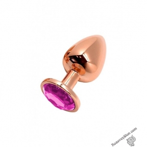 Металева анальна пробка Wooomy Tralalo Rose Gold Metal Plug Magenta S, 7х2,8 см (SO7429)