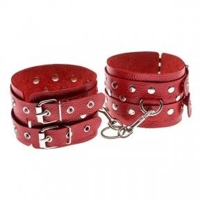 Оковы Leather Double Fix Leg Cuffs, red (KVL-280191)