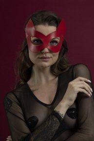 Маска кішечки Feral Feelings - Kitten Mask, натуральна шкіра, червона (SO3410)