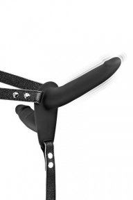Подвійний страпон з вібрацією Fetish Tentation Vibrating Strap-On with Double Dildo Black (SO3748)