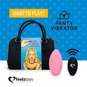 Вібратор в трусики FeelzToys Panty Vibrator Pink з пультом дистанційного керування, 6 режимів роботи, сумочка-чохол (SO3849)