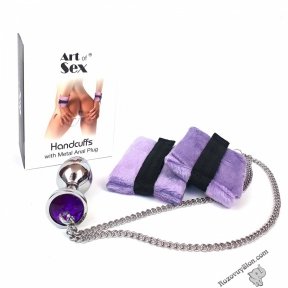 Наручники з металевою анальною пробкою Art of Sex Handcuffs with Metal Anal Plug size M Purple (SO6183)