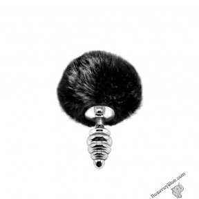 Металева анальна пробка Кролячий хвостик Alive Fluffly Twist Plug S Black (SO6307)