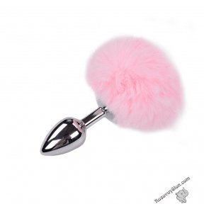 Металева анальна пробка Кролячий хвостик Alive Fluffly Plug S Pink (SO6313)