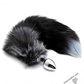 Металева анальна пробка Лисячий хвіст Alive Black And White Fox Tail M (SO6322)