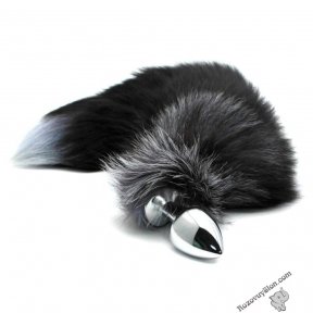 Металева анальна пробка Лисячий хвіст Alive Black And White Fox Tail L (SO6323)