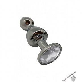 Металева анальна пробка Wooomy Lollypop Double Ball Metal Plug M, 9,4х3,1 см (SO7414)