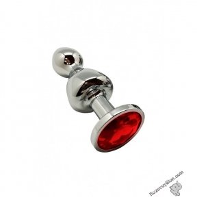 Металева анальна пробка Wooomy Lollypop Double Ball Metal Plug Red S, 8,5х2,8 см (SO7416)