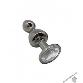 Металева анальна пробка Wooomy Lollypop Double Ball Metal Plug S, 8,5х2,8 см (SO7417)