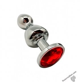Анальна пробка Wooomy Lollypop Double Ball Metal Plug Red L (SO7420)