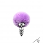 Металева анальна пробка Кролячий хвостик Alive Fluffly Twist Plug S Purple (SO6306)