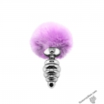 Металева анальна пробка Кролячий хвостик Alive Fluffly Twist Plug M Purple (SO6308)