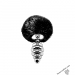 Металева анальна пробка Кролячий хвостик Alive Fluffly Twist Plug M Black (SO6309)