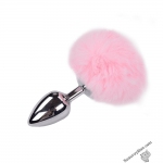 Металева анальна пробка Кролячий хвостик Alive Fluffly Plug L Pink (SO6319)