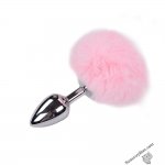 Металева анальна пробка Кролячий хвостик Alive Fluffly Plug M Pink (SO6316)