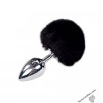Металева анальна пробка Кролячий хвостик Alive Fluffly Plug L Black (SO6318)