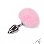 Металева анальна пробка Кролячий хвостик Alive Fluffly Plug L Pink (SO6319)