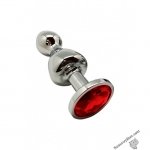 Металева анальна пробка Wooomy Lollypop Double Ball Metal Plug Red M, 9,4х3,1 см (SO7423)