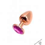 Металева анальна пробка Wooomy Tralalo Rose Gold Metal Plug Magenta S, 7х2,8 см (SO7429)