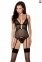 Корсет з декольте ERZA CORSET black S/M - Passion, пажі, трусики, напівпрозорий (PS26008)