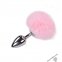 Металева анальна пробка Кролячий хвостик Alive Fluffly Plug M Pink (SO6316)